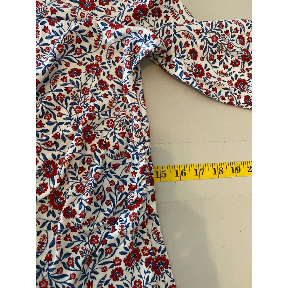 Lands End Dress V-Neck Long Sleeve Red & Blue Floral Pattern Medium - Picture 8 of 10